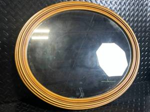 lot 75 image: Round Gold Frame Wall Mirror - 18-Inch Diameter, Hanging Wire