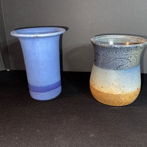 lot 239 image: Blue Glazed Ceramic Vases - Pair (Lot of 2)