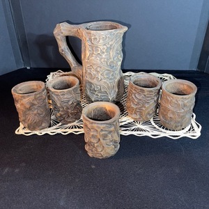 lot 240 image: Stoneware Pitcher with 6 Mugs (Lot of 7)