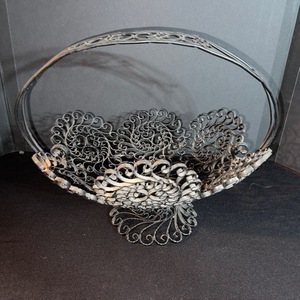 lot 241 image: Wrought Iron Filigree Wire Basket Centerpiece With Ornate Scrollwork