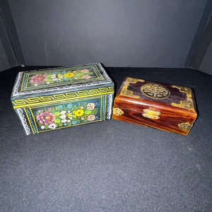 lot 247 image: Cloisonn Floral Enamel Box & Wooden Jewelry Box