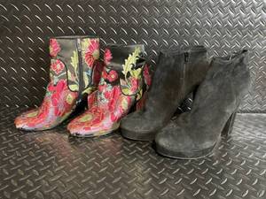 lot 141 image: Marc Fisher & Gianni Bini Boots - Floral Tapestry & Black Suede Ankle Boots