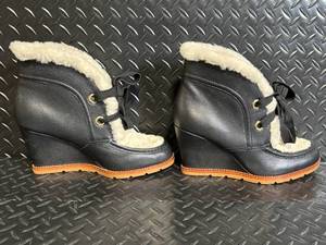 lot 146 image: Kate Spade New York Black Leather Shearling Boots - Size US 10M