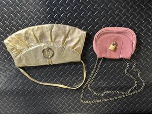 lot 148 image: Gold Metallic Pleated Clutch & Banana Republic Pink Crossbody Chain Bag (Lot of 2)