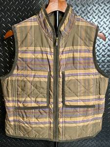 lot 181 image: Ralph Lauren Quilted Plaid Vest - Tan Olive with Purple Stripes, Front Zipper