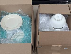 lot 38 image: Two Boxes Filled With White Dishes