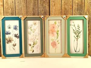 lot 24 image: Wall Decor - Glass, Wood Framed Flower Art Hanging Decor  (set of 4)