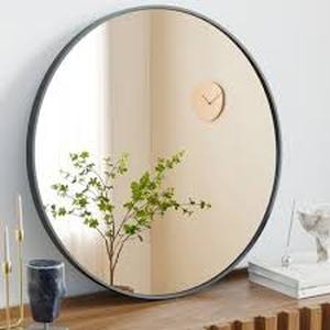 lot 251 image: 28 Round Metal Mirror Black - Room Essentials