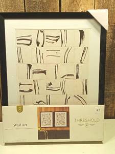 lot 47 image: 16x20 Patterned Lines Abstract Framed Arts Black - Threshold 2pc