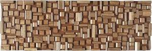 lot 72 image: 48x16 Mango Wood Abstract Handmade Geometric Block Panel Wall Decor Brown