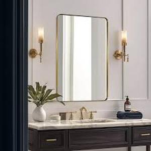 lot 89 image: 24x36 Inch Gold Metal Framed Rectangular Bathrrom Mirror for Wall