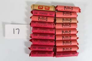 lot 17 image: Lot of Wheat Pennies 18 Rolls Unsearched