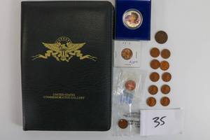 lot 35 image: 40% SilverColorized 1968 Half Dollar and Assortment of Wheat Pennies