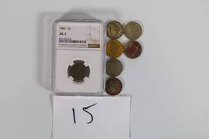lot 15 image: Graded Shield Nickel and 6 V Nickel Lot