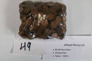 lot 49 image: Wheat Penny Lot Unsearched Teens-50s $5.00 (Qty 500) Face Value
