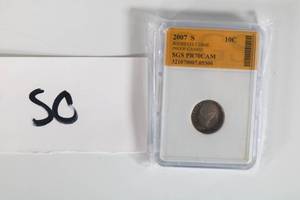 lot 50 image: 2007-S Proof Roosevelt Dime --SGS PR 70CAM