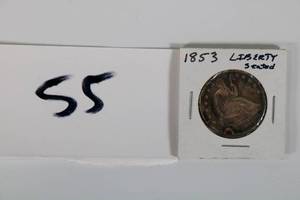 lot 55 image: 1853 US Seated Liberty Half Dollar with Arrows