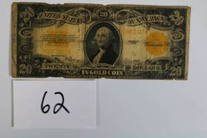 lot 62 image: 1922- Gold Certificate $20 US George Washington Bill