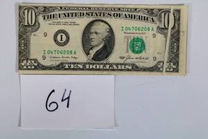 lot 64 image: 1985 - $10 US Gutter Fold Error Note