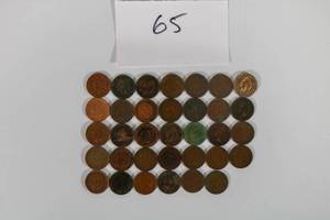 lot 65 image: Lot of 34 Random Date Indian Head Pennies