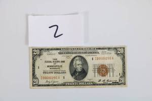 U.S. 1929 20$ National Currency Federal Reserve Bank Of Minneapolis