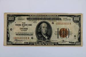 U.S. 1929 100$ Chicago Federal Reserve Bank National Currency