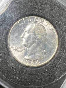 lot 16 image: 1964 US WASHINGTON QUARTER IN CASE