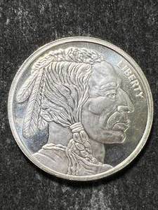 lot 40 image: 1 TROY OZ .999 FINE SILVER BUFFALO INDIAN ROUND
