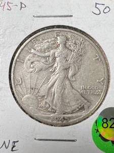 lot 43 image: 1945-D US WALKING LIBERTY HALF DOLLAR