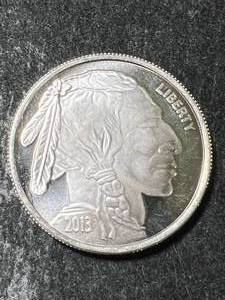 lot 55 image: 1 TROY OZ .999 FINE SILVER BUFFALO INDIAN ROUND