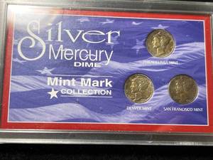lot 64 image: SILVER MERCURY DIME 3 COIN SET