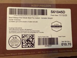 lot 3 image: G. 10.70lbs Two Rivers Ribeye Steaks
