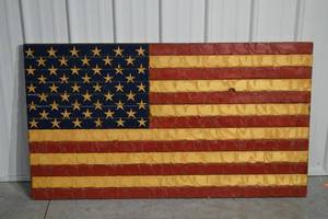 lot 9 image: American Flag Wood Wall Art - Rustic Pallet Panel 57x32