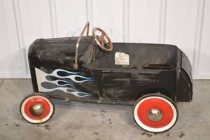 lot 12 image: Ford Pedal Car - Hot Rod Flame Graphics, Metal Toy Vehicle