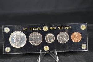 lot 27 image: U.S. Special Mint Set 1967 Coins on Acrylic Display Plaque