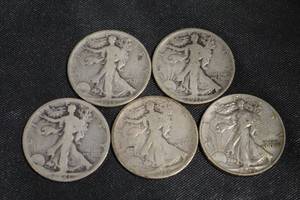 lot 44 image: Walking Liberty Half Dollars (Lot of 5)