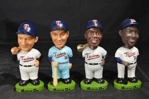 lot 50 image: Twins Mountain Dew Bobbleheads - Harmon Killebrew #3, Gary Hrbek #14, Tony Oliva #6, Kirby Puckett #34