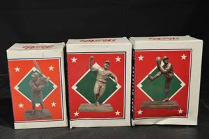 lot 51 image: Baseball Player Figurine Set of 3 Vintage Metal Statuettes in Original Boxes