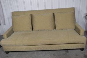 lot 86 image: Custom Made Beige Upholstered Sofa - 84.5 in L x 43 in D - 19 in Seat Height MSRP $3500
