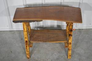 lot 88 image: Rustic Wooden 2-Tier Bench with Lower Shelf - 27 in L x 11 in W x 21 in H
