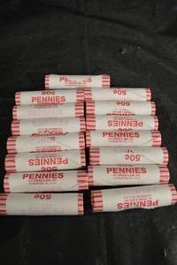 lot 110 image: Lincoln Pennies - 15 Rolls (50 coins each) - 750 Pennies (new)