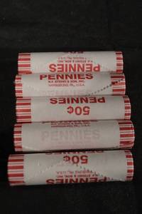 lot 112 image: 5 Rolls of 2025 Lincoln Pennies (New)
