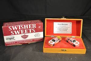 lot 119 image: Swisher Sweets Moroso Racing 1989 Rookie of the Year Die Cast Cars in Wood Display Box