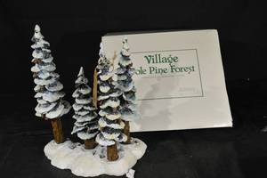 lot 129 image: Department 56 Village Pole Pine Forest - 4 Snowy Porcelain Trees with Base