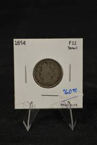 lot 146 image: 1894 V Nickel US Coin - F12 Detail (1 Coin in Holder)