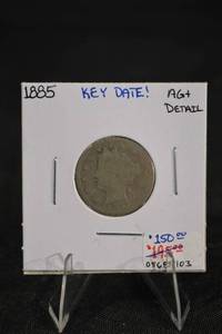 lot 147 image: 1885 V Nickel - Key Date, AG Grade with Detail