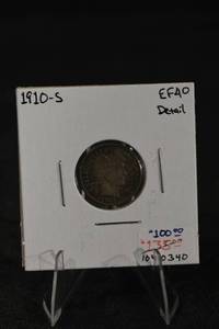 lot 153 image: Barber Dime 1910-S - United States 10-Cent Coin, EF40 Detail