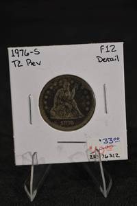 lot 158 image: 1876-S Seated Liberty Quarter - VF12 Detail, U.S. Silver Coin