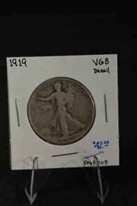 lot 160 image: 1919 Walking Liberty Half Dollar - VG8 Detail