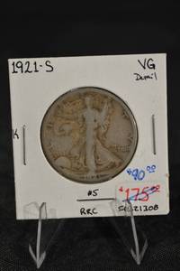 lot 161 image: 1921-S Walking Liberty Half Dollar (VG)